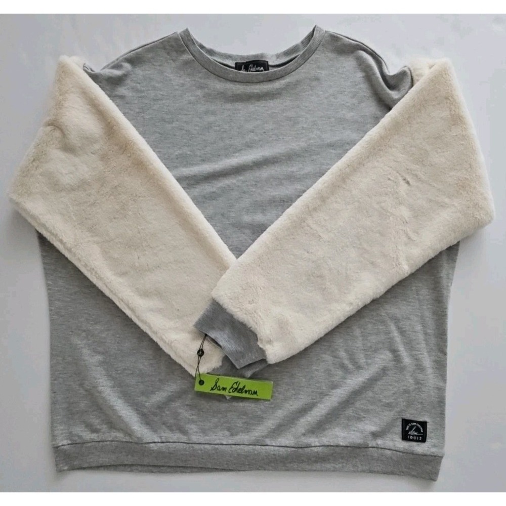 NWT Women's Sam‎ Edelman XL Crew Neck Fleece With Faux Fur Sleeves